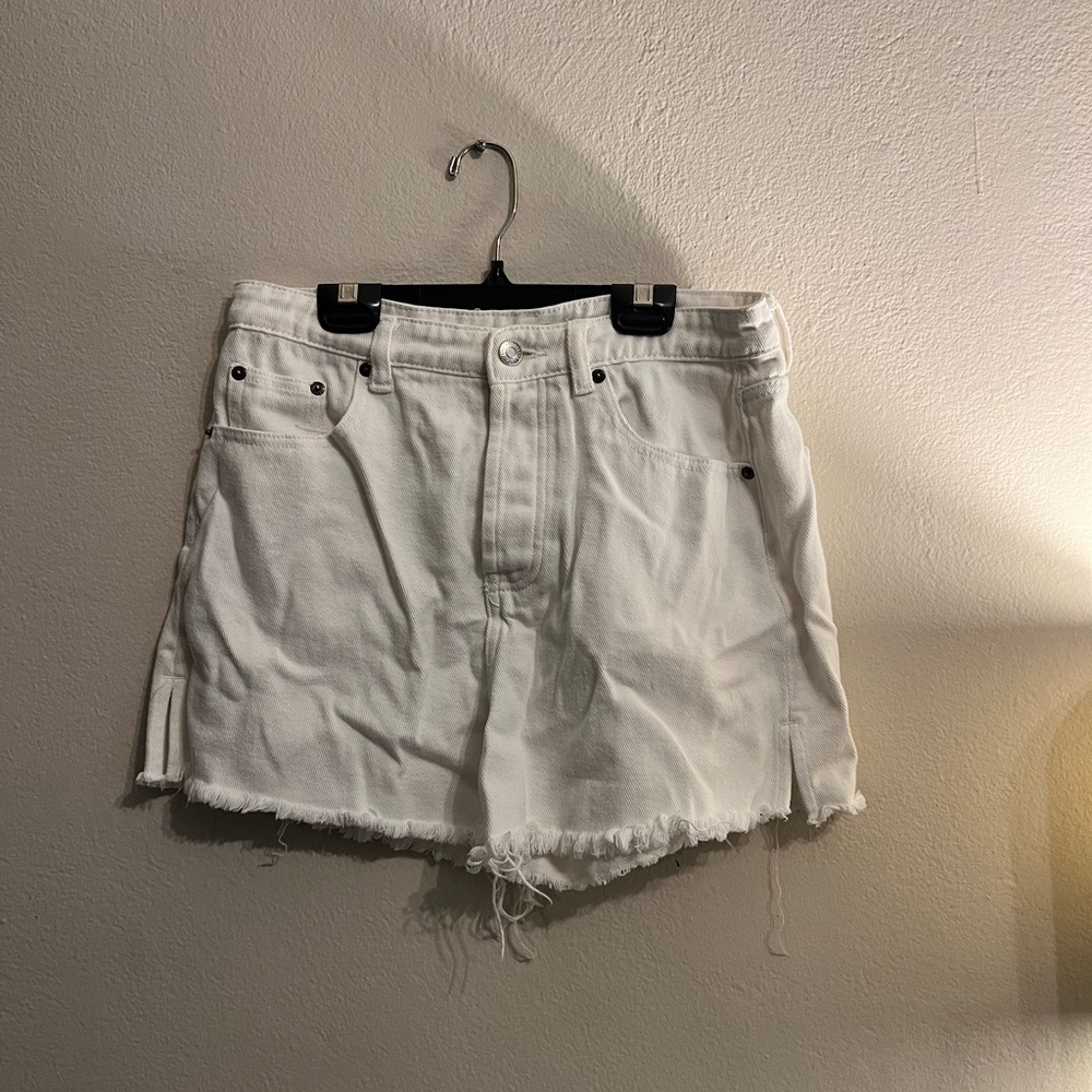 12th Tribe White Jean Shorts High-Waisted Distressed